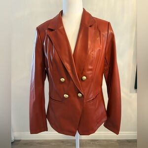G by Giuliana Faux Leather Double Breasted Crimson Color Blazer. Size M NWOT